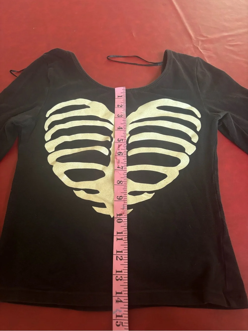 Black Long-Sleeve Top with White Ribcage Heart Graphic